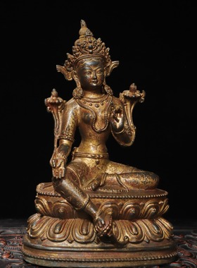 绿度母纯铜室内家用全泥金手工多罗观音菩萨藏传密宗佛像供奉摆件