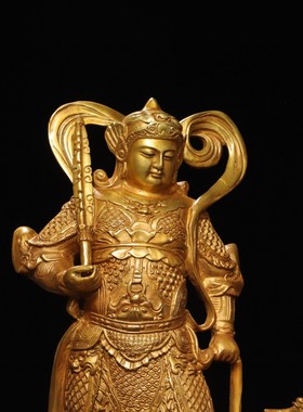 黄铜韦陀铜像韦陀菩萨家居摆件家宅护宅韦陀伽蓝护法佛像关公韦陀