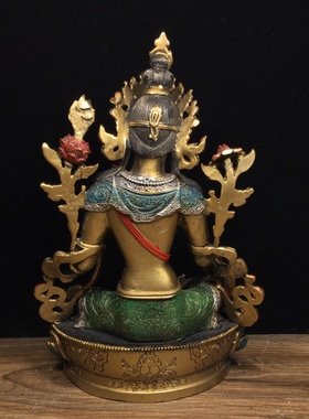 纯铜彩绘绿度母佛像绿渡母像摆件藏式多罗观音菩萨像救度佛母桌面