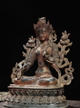 纯铜白度母菩萨仿古铜器鎏金泥金藏佛家居佛堂供佛桌面装饰品摆件