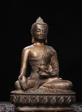阿弥陀佛黄铜拓金宝生如来药师佛家居佛堂供佛桌面装饰品复古摆件