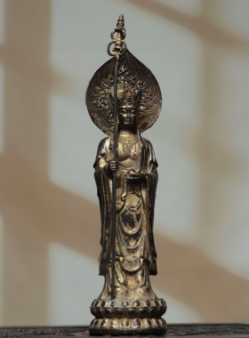 九华山地藏王菩萨神佛像藏传密宗纯黄铜器雕家居佛堂供奉装饰摆件