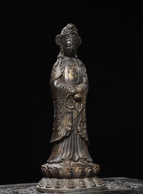 观音黄铜拓金南海观世音菩萨仿古铜器家居佛堂供佛桌面装饰品摆件