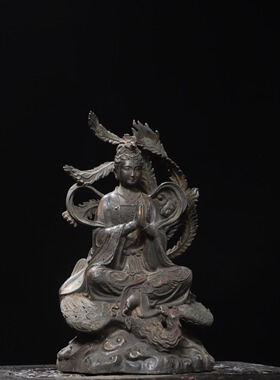 坐九天玄女圣母黄铜拓金复古神佛像家居用佛堂供奉桌面装饰品摆件