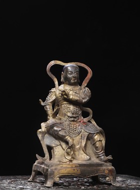 纯铜拓金真武大帝佛像仿古铜器玄天上帝铜像家居佛堂供奉装饰摆件