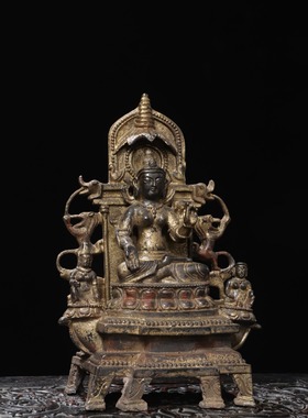 北魏佛像带背光纯铜拓金仿古铜器家居佛堂供奉桌面装饰工艺品摆件