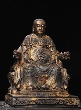 真武大帝纯黄铜器鎏金玄天上帝神像玄武祖师家用供奉装饰复古摆件
