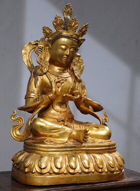 大持金刚菩萨神佛像纯铜器雕鎏金家居佛堂供奉装饰品桌面复古摆件