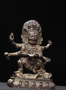 六臂玛哈嘎拉佛像复古纯黄铜拓金藏传家用佛堂供奉工艺品装饰摆件