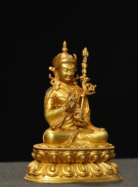 莲花生大士佛像藏传密宗纯铜器鎏金佛堂供奉家居用桌面装饰品摆件
