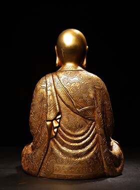 纯紫铜鎏真金地藏王菩萨坐像浮雕佛像婆娑三圣家居用佛堂供奉摆件