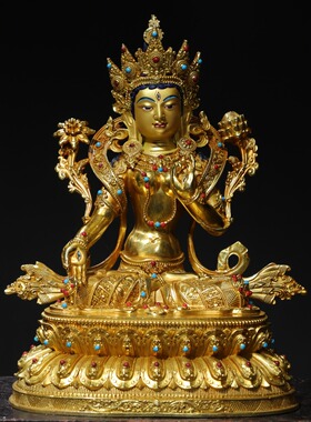 纯铜鎏金白度母佛像藏式吉祥家用摆件白度母菩萨坐像家居佛堂供奉