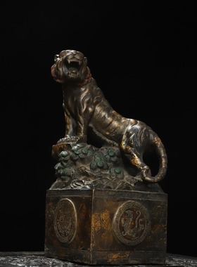 纯黄铜上山老虎复古工艺摆件东北补角风水用品房屋吉祥物客厅装饰