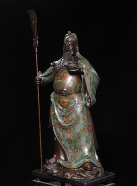 古董文玩纯铜胎掐丝珐琅景泰蓝提刀站关公武财神像关二爷摆件大号