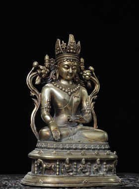 阿弥陀佛像纯全白铜器家用供奉三宝佛坐释迦牟尼装饰复古摆件客厅