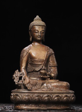 药师佛释迦牟尼黄铜拓金宝生如来家居佛堂供佛桌面装饰品复古摆件