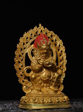纯铜鎏金大黑天佛像黄铜二臂玛哈嘎拉黑财神佛堂用品桌面装饰摆件