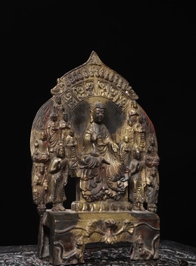 北魏佛像带背光纯铜拓金仿古铜器家居佛堂供奉桌面装饰工艺品摆件