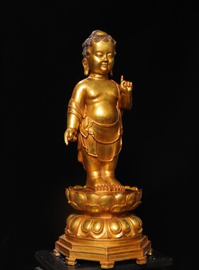 大号释迦牟尼太子像纯铜鎏金浴佛复古客厅佛堂供奉装饰工艺品摆件