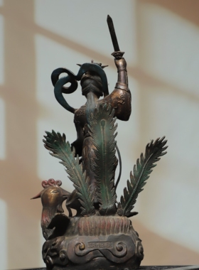 仿古纯铜器雕古玩收藏九天玄女娘娘佛像站像九天圣母九天仙女摆件