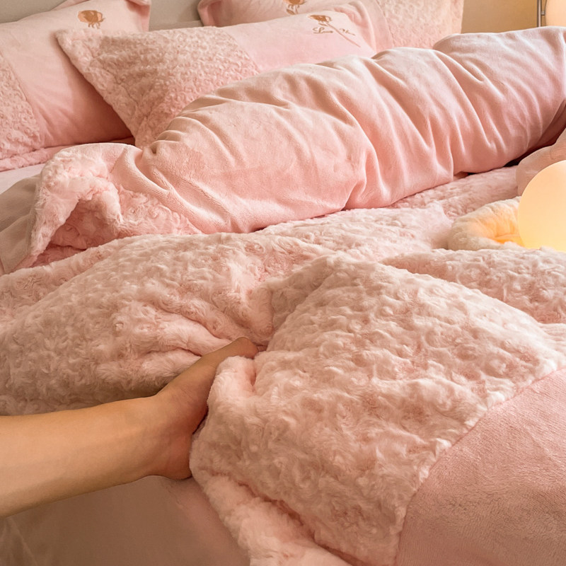 A类高端牛奶绒四件套母婴级双拼兔毛绒高克重加厚保暖刺绣款被套,淘宝优惠券,粉丝福利购,淘宝优惠卷