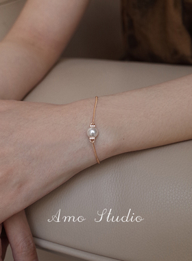 闪钻路路通珍珠手链纯银简约百搭