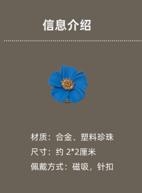 无痕磁吸胸针女花朵克莱因蓝别针