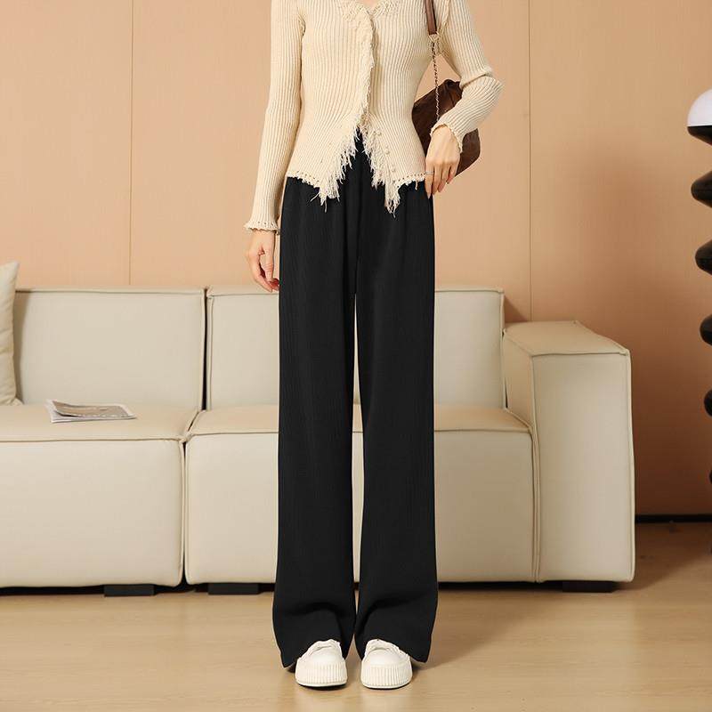 细条纹雪尼尔窄版阔腿裤女2025春秋冬新款高腰垂感加绒直筒休闲裤,淘宝优惠券,粉丝福利购,淘宝优惠卷