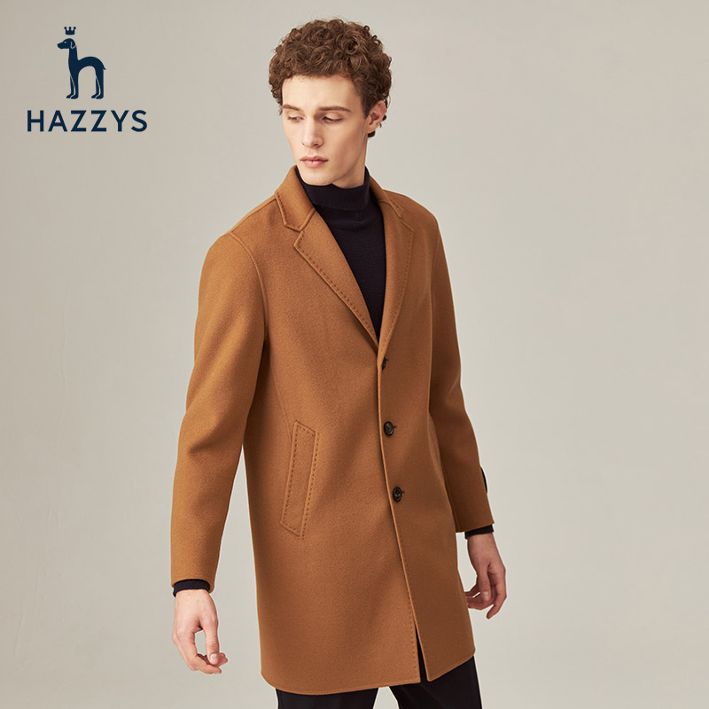 哈吉斯hazzys官方旗舰冬季男士毛呢大衣加厚羊毛外套修身休闲男装