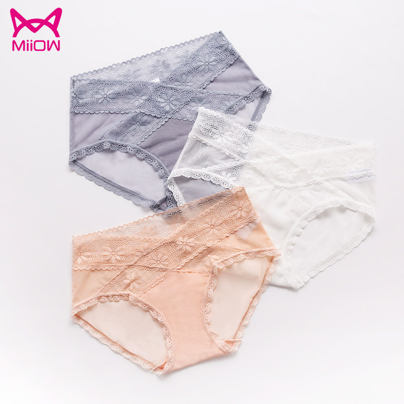 猫人夏无痕薄款性感蕾丝透气内裤 miiow猫人天彩内裤