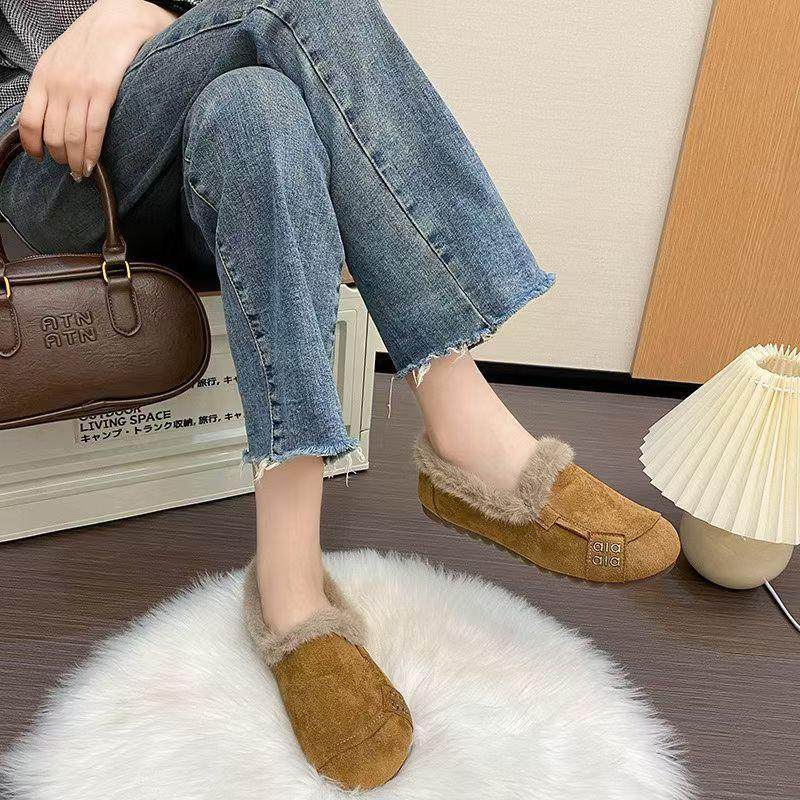 【接代发】一脚蹬孕妇鞋复古豆豆鞋加绒保暖博肯棉鞋设计感毛毛鞋,淘宝优惠券,粉丝福利购,淘宝优惠卷