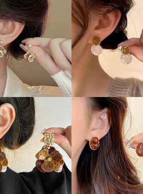 银针港风复古感美拉德色系耳环女通勤文艺风耳坠优雅轻奢耳饰
