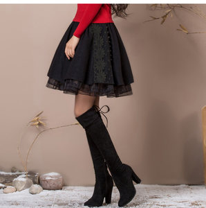 烟花烫XW2019秋冬女装气质简约纯色蓬蓬裙毛呢短款半身裙 锦雀