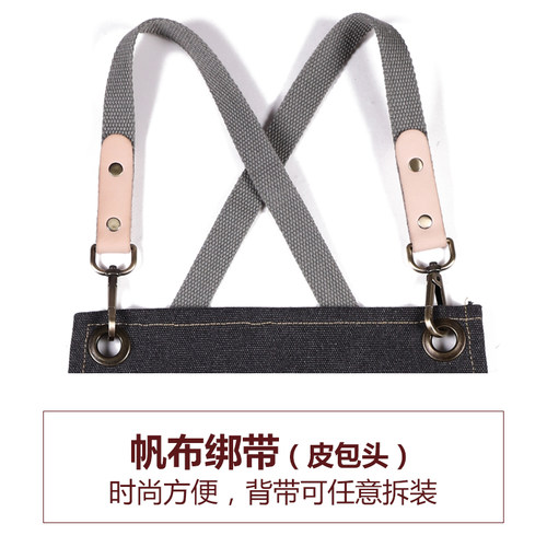 帆布围裙加厚耐磨高级咖啡师女工装男式烘焙专用餐饮牛仔围腰订制 - 图0