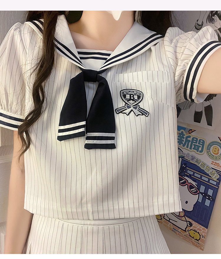 JK制服套装裙子少女生夏装2024新款初中高中学生海军领百褶连衣裙 - 图3