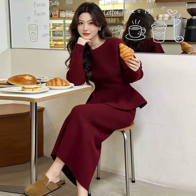 韩版收腰荷叶边松弛上衣A字半身长裙两件套女小香风纯色女套装潮,淘宝优惠券,粉丝福利购,淘宝优惠卷