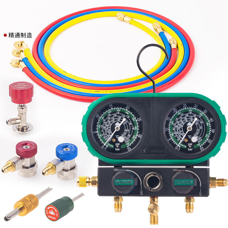 鸿森家用汽车加氟表R134aR410R32冷媒加液双表汽车空调雪种压力表 - 图0