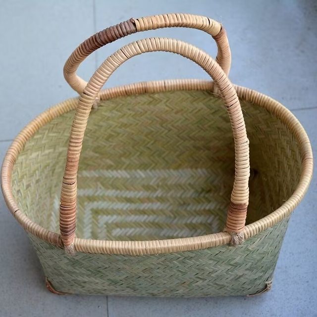 Bamboo woven handmade vegetable basket old-fashioned large-capacity elliptical