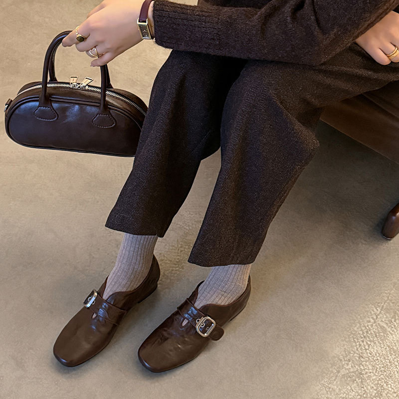 Nettle 2026新款真皮法式复古春秋新小2cm粗跟老钱羊皮乐福平底鞋,淘宝优惠券,粉丝福利购,淘宝优惠卷