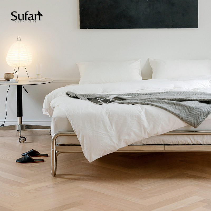 舒梵银河床/环保实木床板不锈钢包豪斯中古极简现代小户型无床头,淘宝优惠券,粉丝福利购,淘宝优惠卷