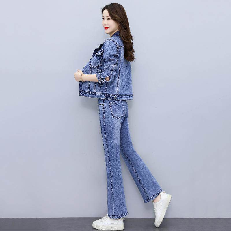 微喇叭牛仔套装女时尚新款洋气减龄2025春秋高腰牛仔裤两件套显瘦,淘宝优惠券,粉丝福利购,淘宝优惠卷