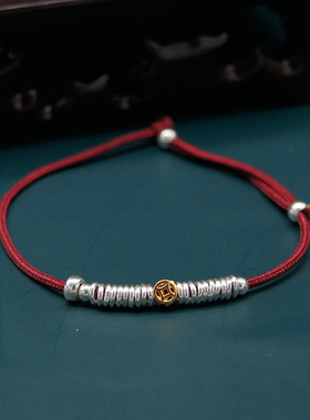 纯银999盘缠碎银平安手工编绳