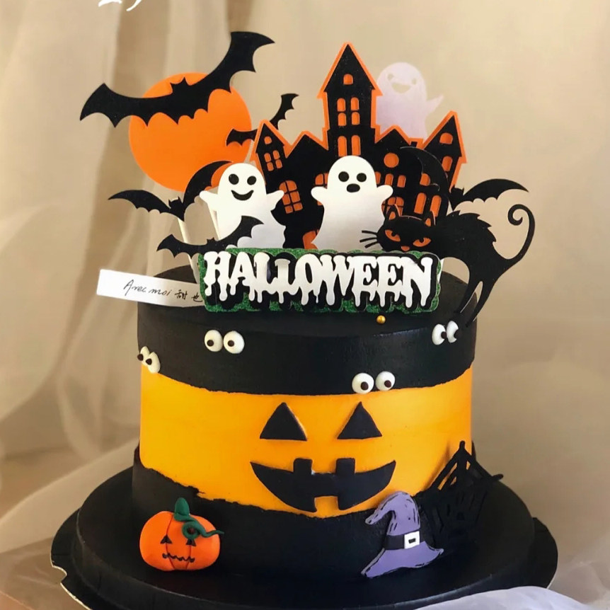 万圣节万圣夜主题南瓜蜘蛛网纸杯子小蛋糕烘焙装饰插牌插件配件