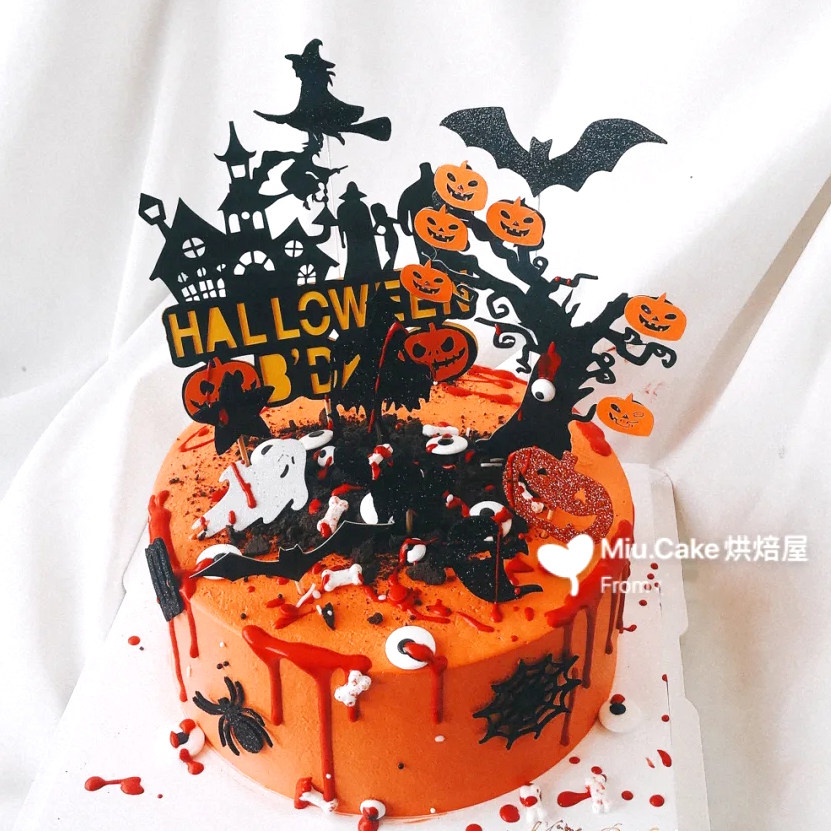 万圣节万圣夜主题南瓜蜘蛛网纸杯子小蛋糕烘焙装饰插牌插件配件