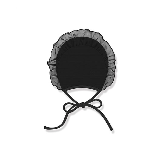 日系少女纯黑白色系带泳帽网纱花边萝莉舒适不勒头可爱加大游泳帽