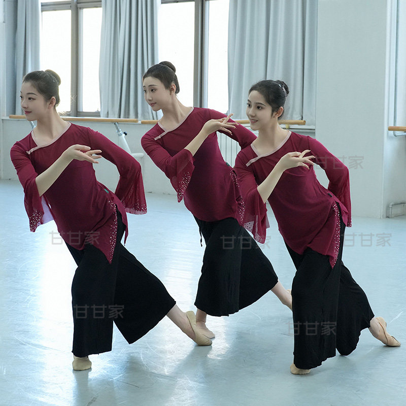 古典舞敦煌舞剑舞徒手身韵服练功服表演服纱衣形体服长袖喇叭袖女,淘宝优惠券,粉丝福利购,淘宝优惠卷