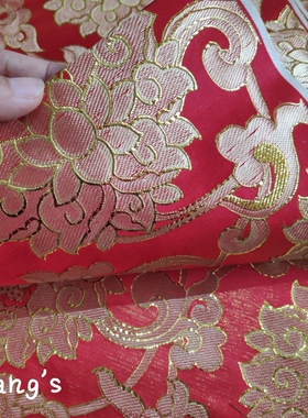 中国风莲花图案绸缎金丝线