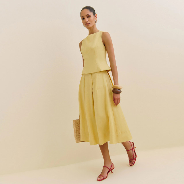 Linen dress vest ຂະຫນາດນ້ອຍຊຸດ skirt suit ສີຂາວ