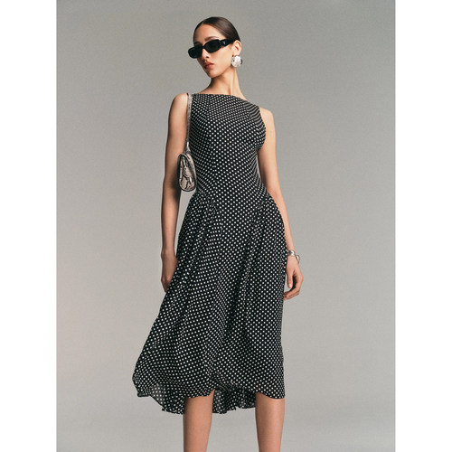 归己-reformation桔梗花复古无袖圆领连衣裙收腰显身材 A摆长裙女 - 图1