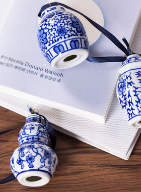 欧洲订单 陶瓷吊坠青花瓷将军罐茶壶风铃圣诞树挂件车载装饰摆件